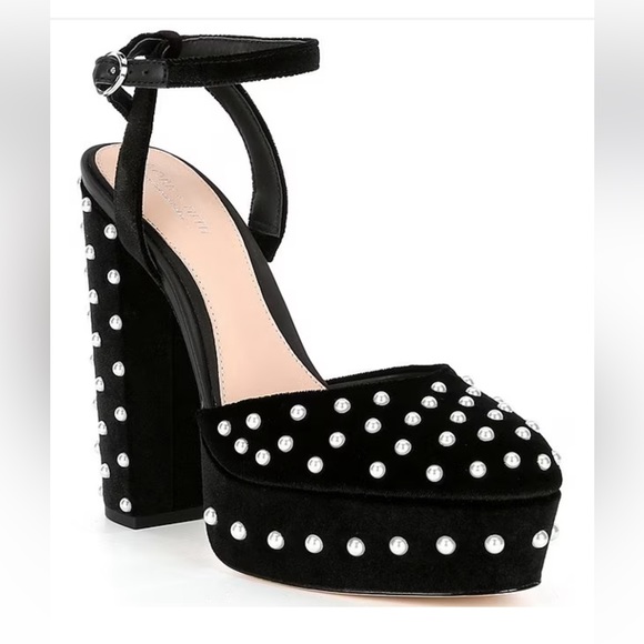 Antonio Melani x Born on Fifth Emily Velvet Pearl Detail Dress Platform Pumps - Picture 4 of 13